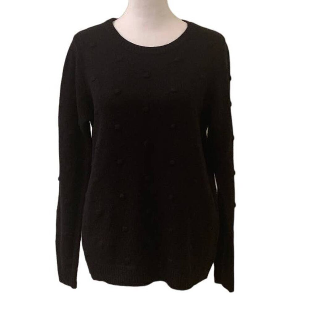 APT 9 Women's Black Dot Long Sleeve Sweater with Ribbed Edging, Size Small